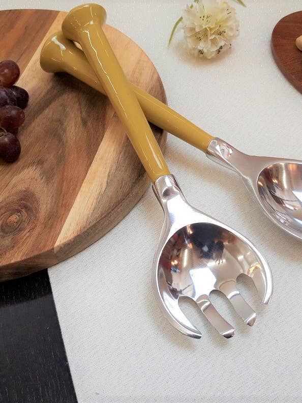 Handmade Mustard Yellow Salad Servers Serving Utensils for wholesale by Oh So Pretty & Green