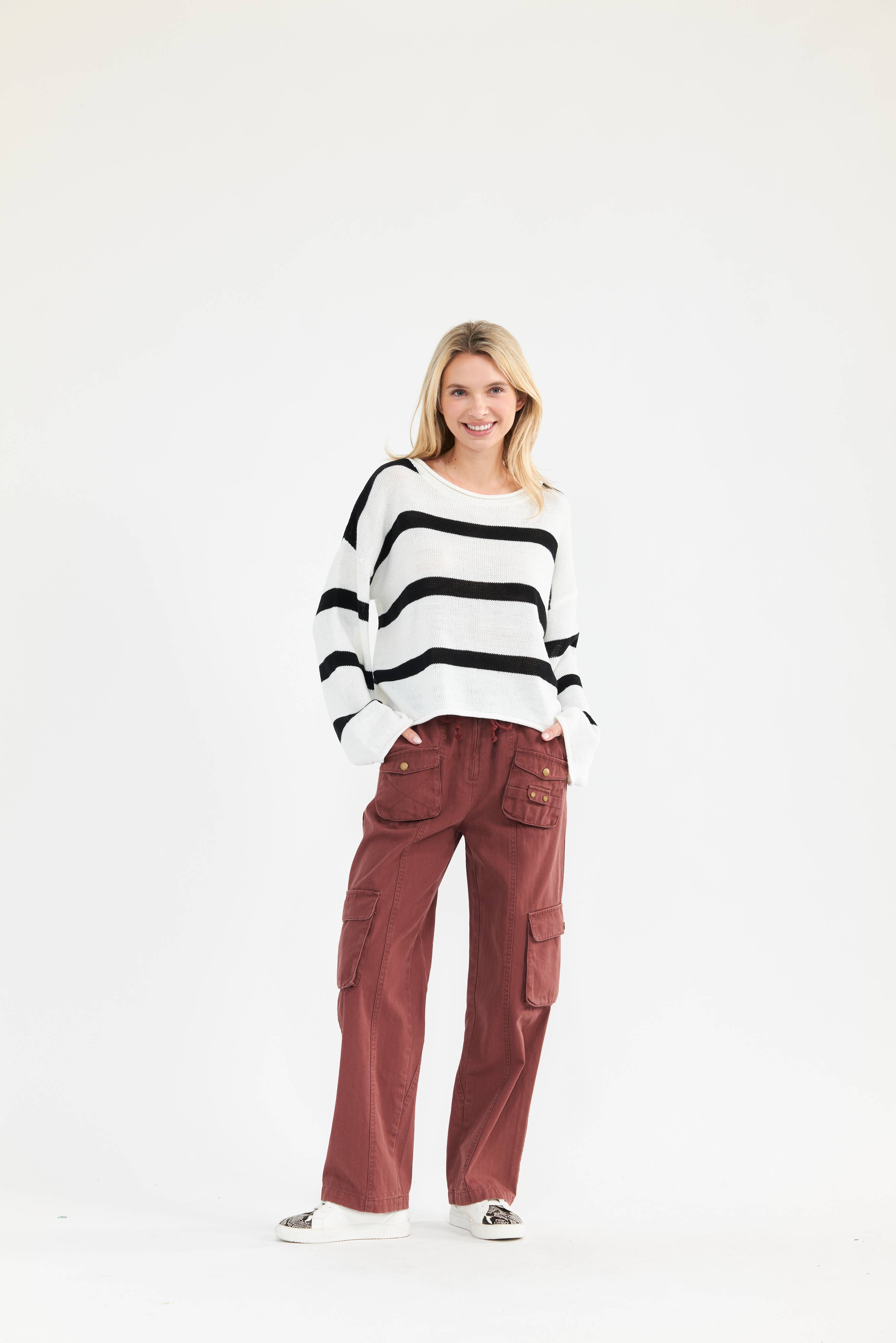 Newbury Kustom - Wholesale Knit Sweater - Women's - 11285-	Classic Striped Knit Sweater
2