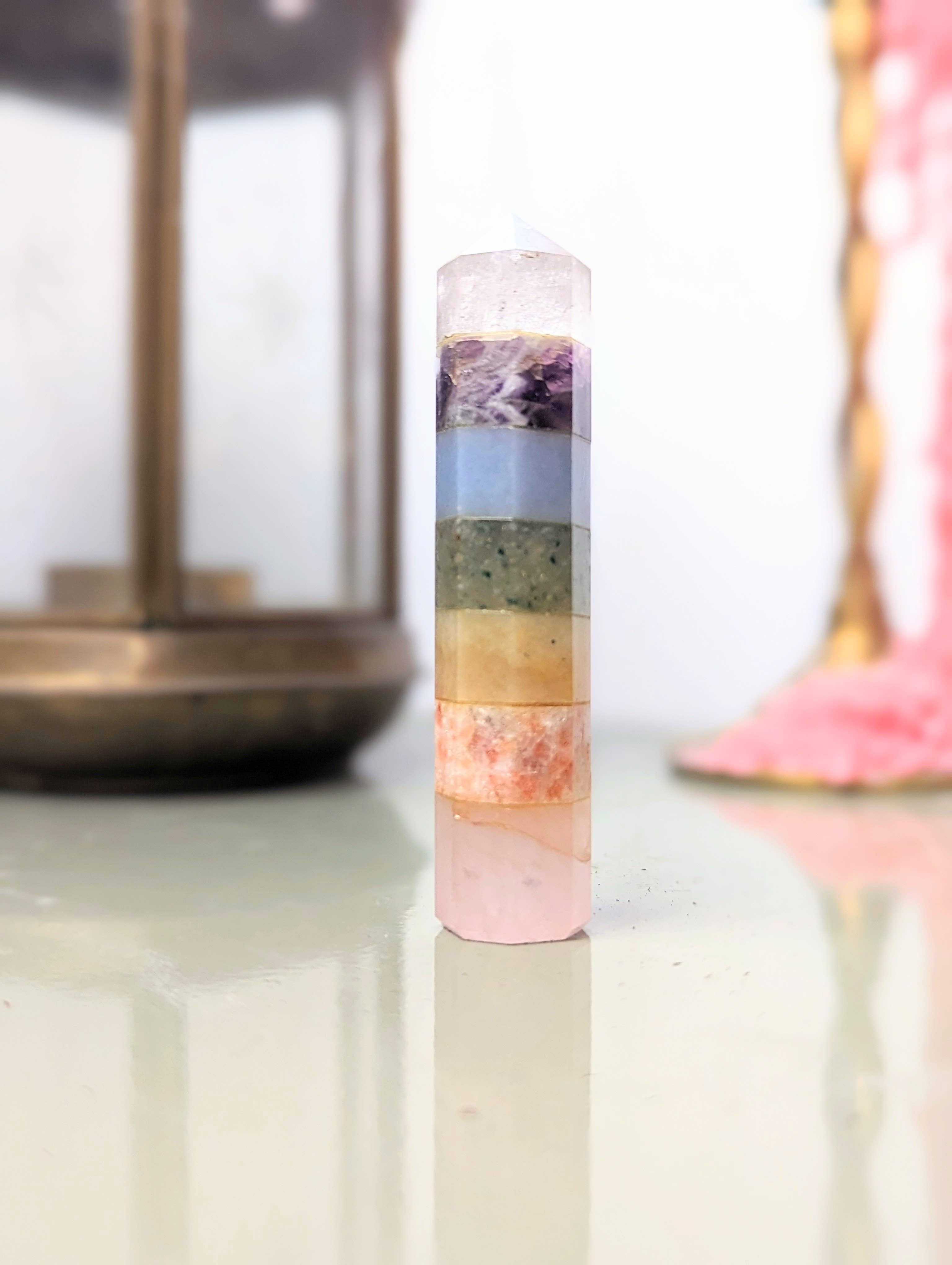 Goddess Provisions - Wholesale Spiritual Stone/Crystal - Pastel Rainbow Chakra Wand - crystal, obelisk, altar tool9