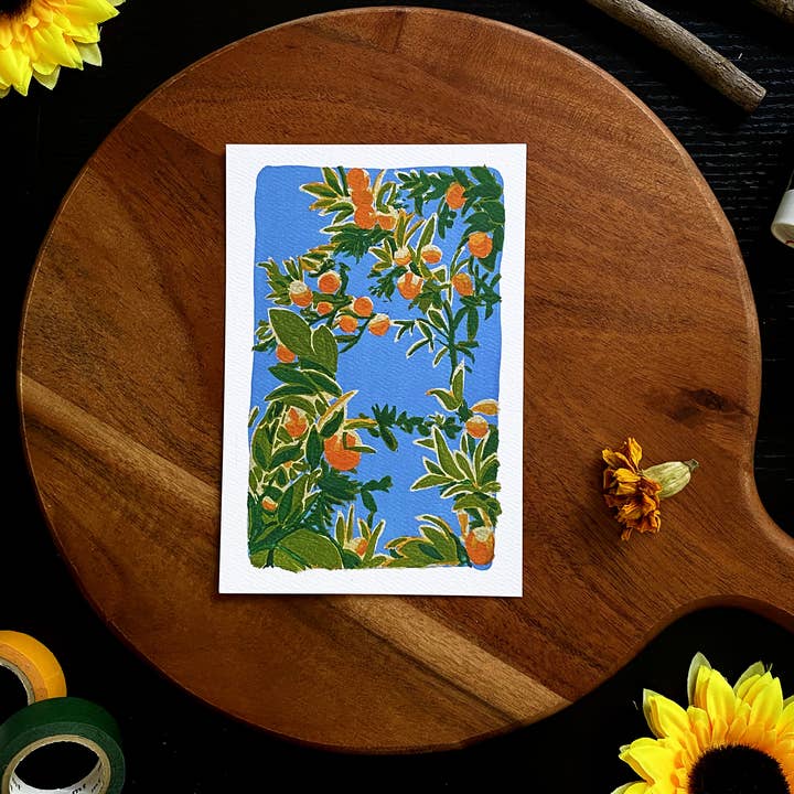 Stampa artistica con albero di arancio per la vendita all'ingrosso da parte di Drfrankensara Illustration