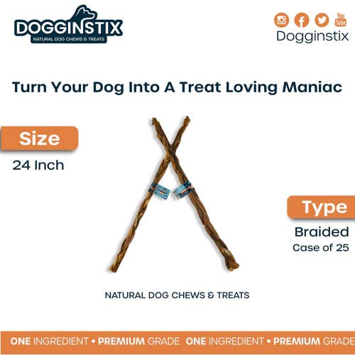 Dogginstix - Wholesale Pet Treats - Dog - 24" Braided Lamb Collagen Sticks 5