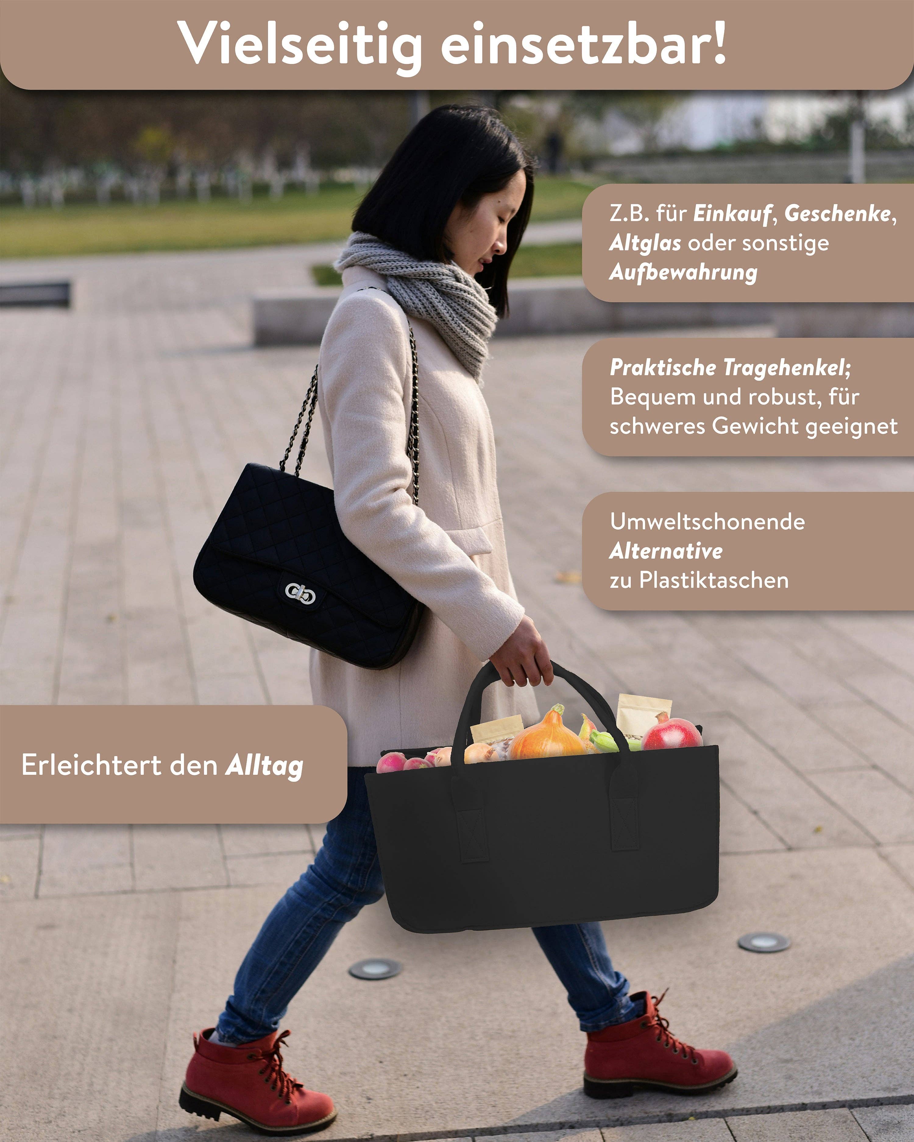 Close Up GmbH - Wholesale Tote Bag - Women's - Felt bag firewood black tote bag, felt bag2