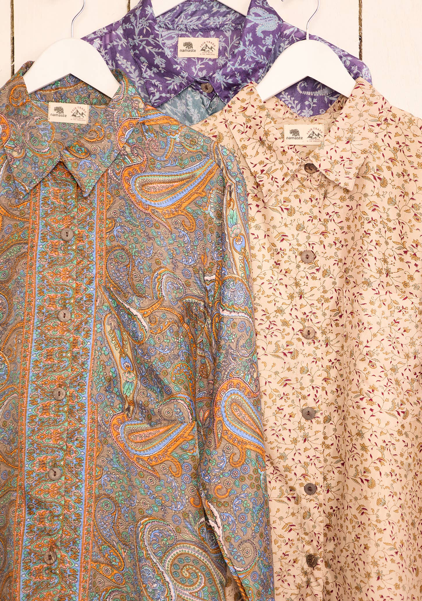 Namaste - Vente Chemise à col boutonné – femme - Chemise oversize à manches longues en sari recyclé7