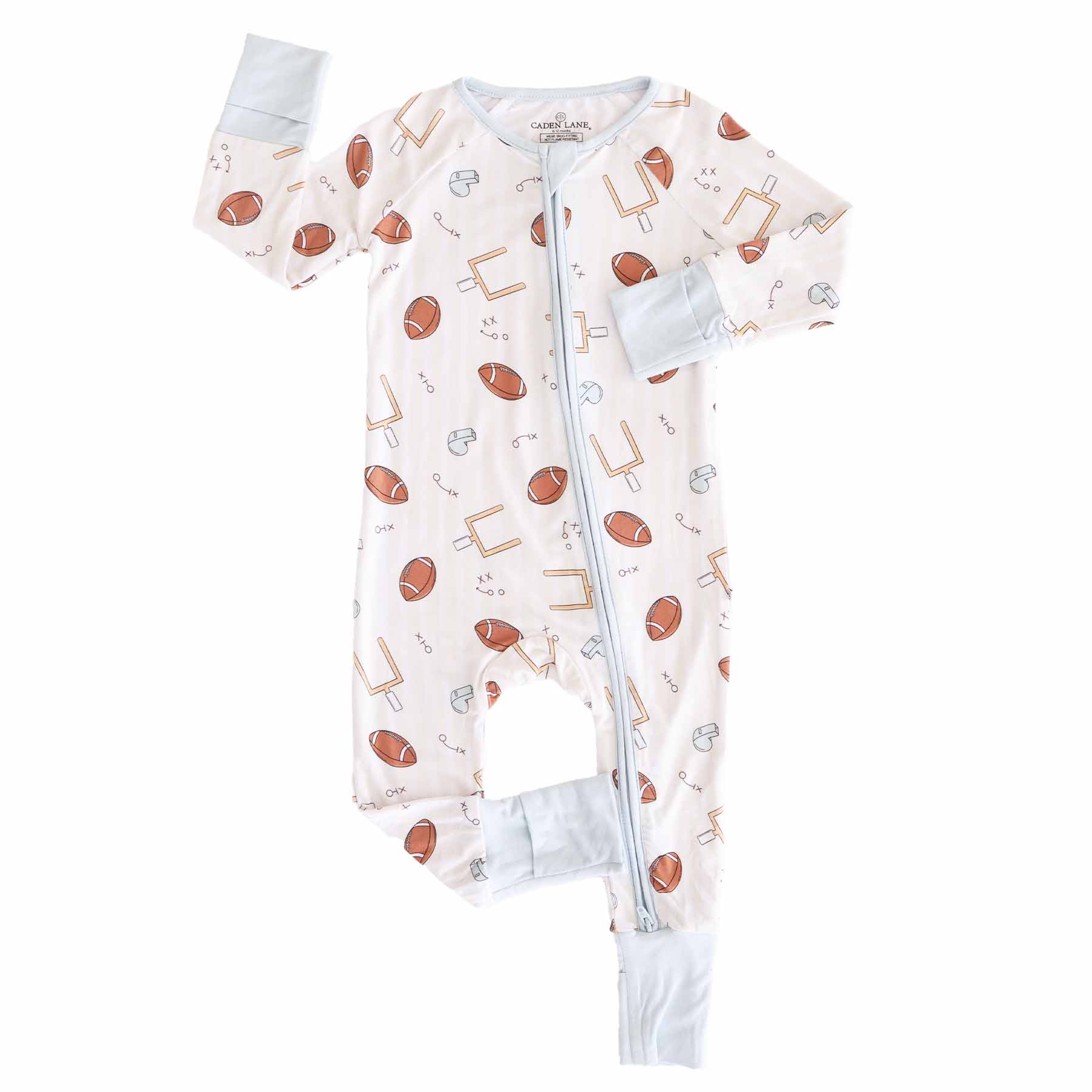 Caden Lane - Wholesale Jumpsuit - Baby - Tiny Touchdowns Convertible Zip Romper | Neutral5