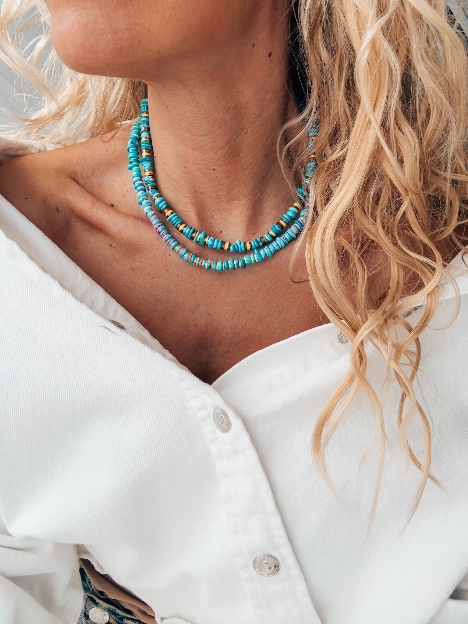 Goupi - Wholesale Beaded/Pearl Necklace - Turquoise rodelle beaded necklaces with colorful details5