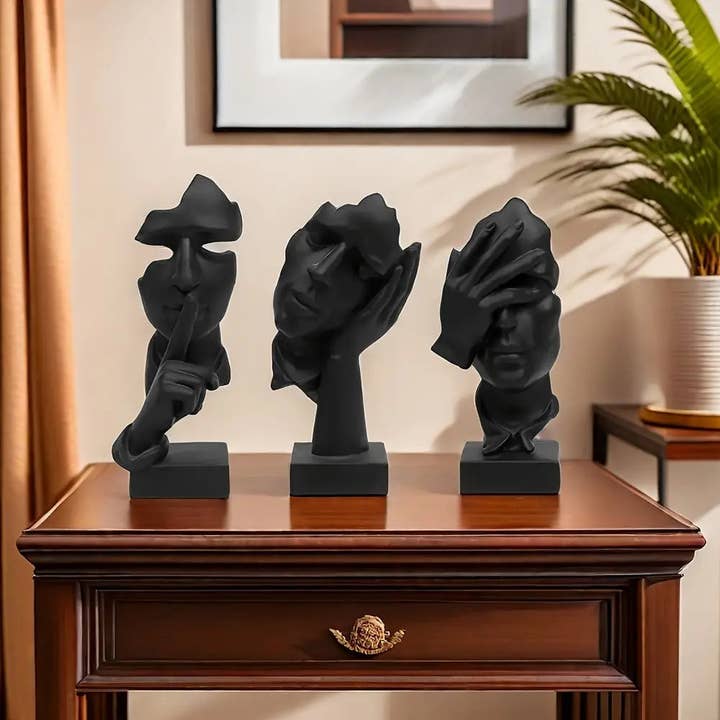 Huis Van Merken - Wholesale Decorative Figurine - 3pcs set of abstract facial decoration resin handicraft ornaments