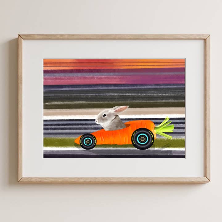 Bunny Racer Art Print for wholesale by Pawssionate Art