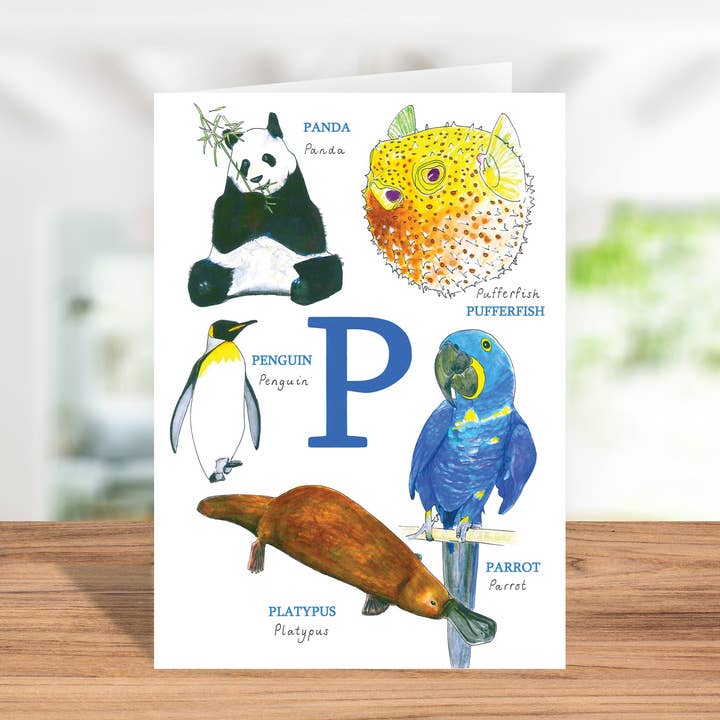 Carte Animal Alphabet P pour la vente par Sarah Gregory Designs