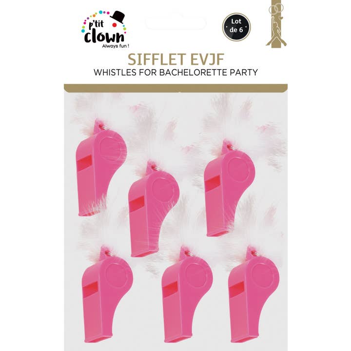 P'tit Clown - Wholesale Classic Toy - Kids - Bachelorette Party Whistle - Set of 6 - Pink