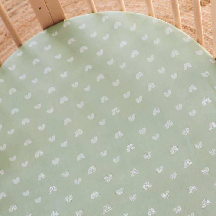 Fitted Cot Sheet - Sage Rainbow for wholesale by Kynd Baby