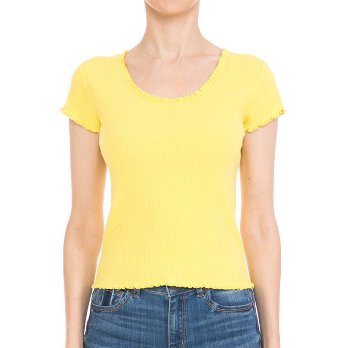 Timeless - Wholesale Knit Top - Women's - LETTUCE LACE TRIMMED SCOOP NECK SHORT SLEEVE TOP7