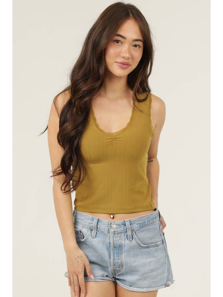 ANGIE - Vente Débardeur – femme - DÉBARDEUR EN TRICOT CÔTELÉ À BORDURE EN DENTELLE X2EA0-ASIS20