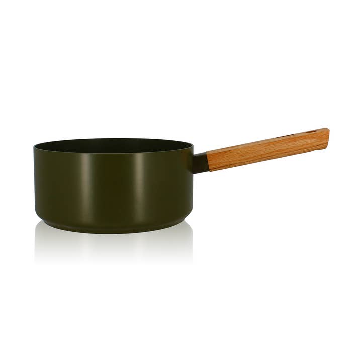 Casseruola in alluminio kaki da 20 cm con manico in legno per la vendita all'ingrosso da parte di Ogo living