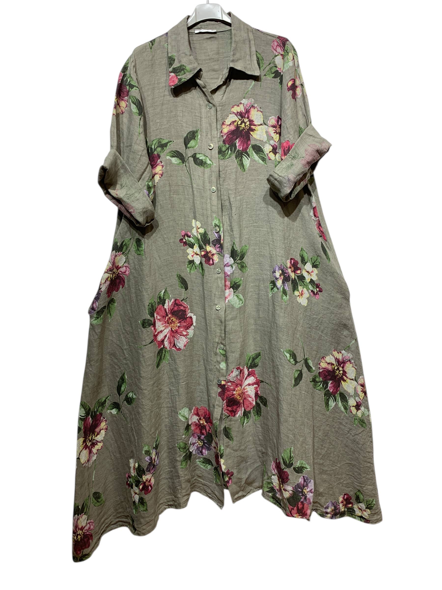 LINEN & COTTON HOUSE - Vente Robe – femme - 8052 E  LONGUE ROBE AVEC POCHES EN LIN  MOTIF 24