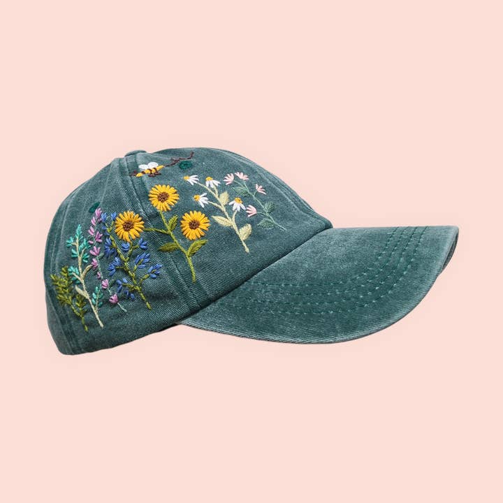 Hand-embroidery flower baseball cap for wholesale by Olala Mia