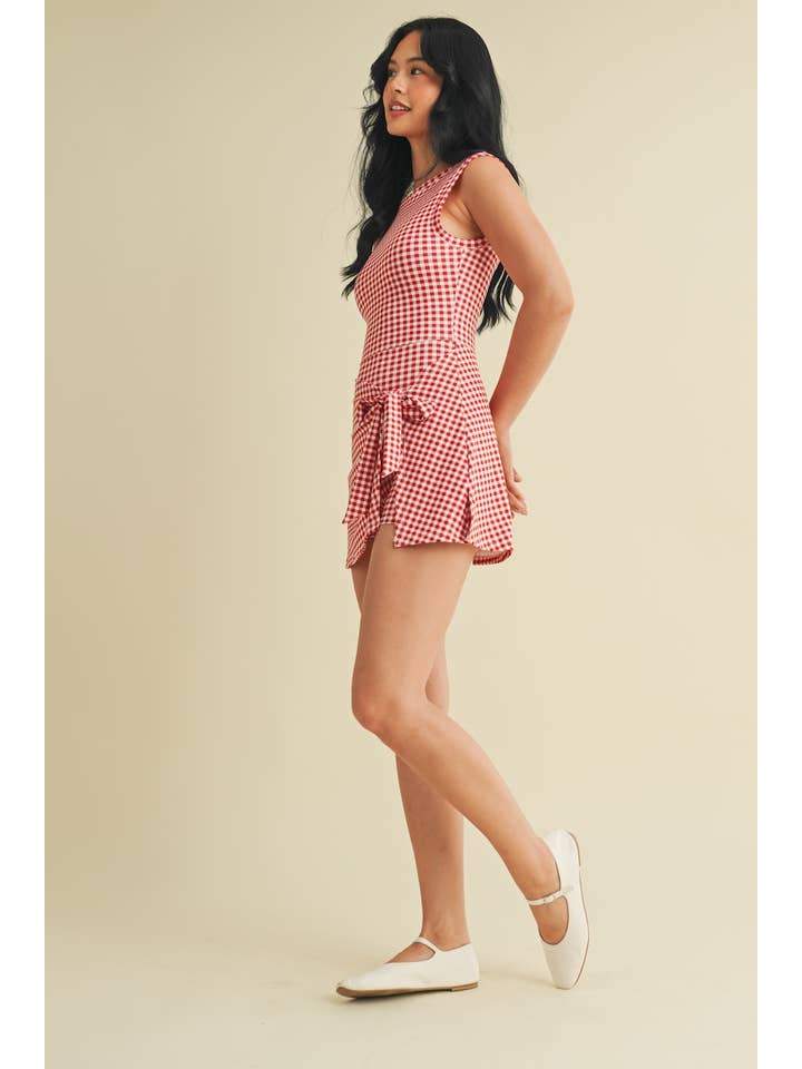 KIMBERLY C - Wholesale Athletic Dress - Women's - Gingham Print Sleeveless Wrap Tie Front Dress 38