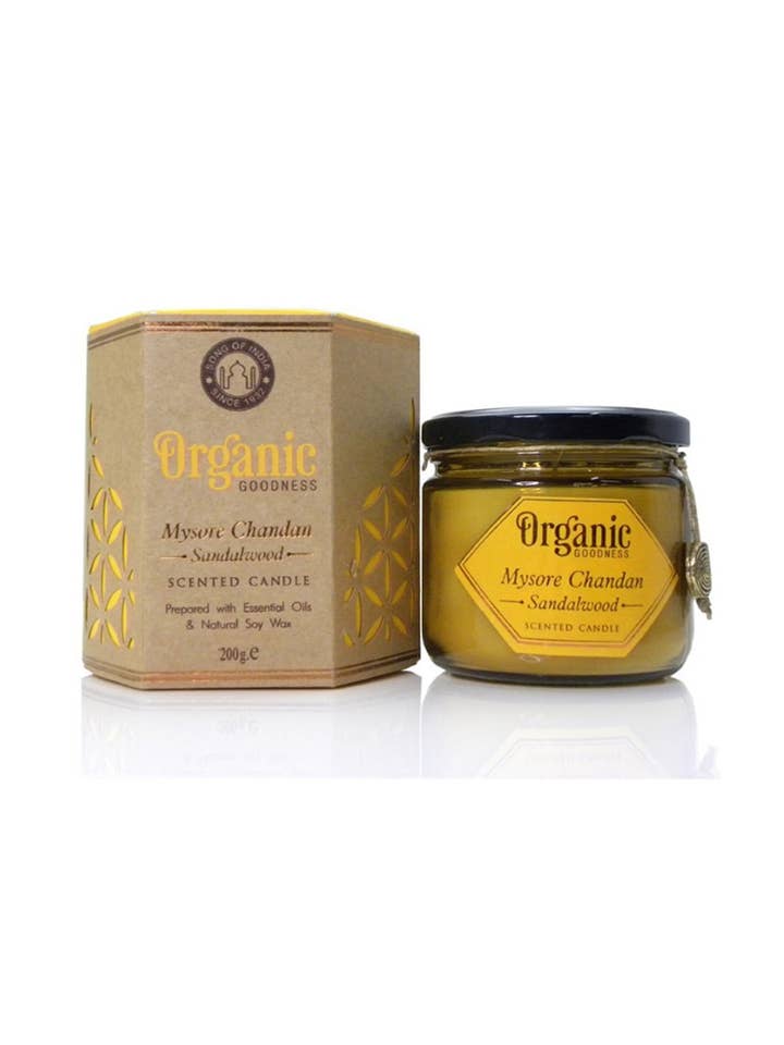 ORGANIC GOODNESS Candela Di Soia 200 gr Sandalwood per la vendita all'ingrosso da parte di SferaNatura by INCI SRL
