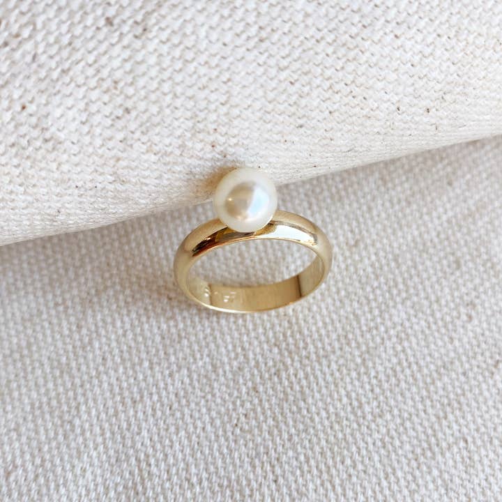 GoldFi - Wholesale Single Stone/Solitaire Ring - 18k Gold Filled Solitaire Pearl Ring