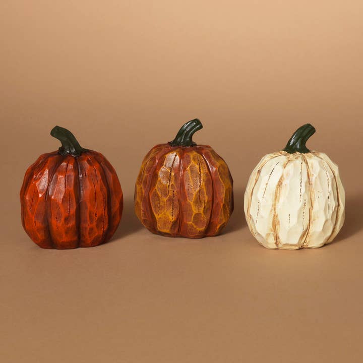 The Gerson Companies - Wholesale Decorative Figurine - Gerson Fall/Harvest 4"H Resin Wood Look Pumpkin, 3 Assorted