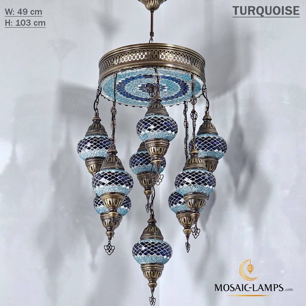 Mosaic Lamps – Großhandel Kronleuchter/Hängeleuchte – 9+1 türkische Kronleuchter mit gemischtem Globusmosaik, gemischte Siedlung27