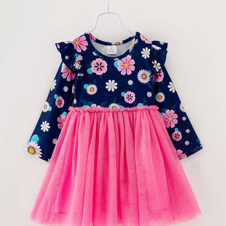 Pink Floral Ruffle Girl Tutu Dress for wholesale by littleoneusa