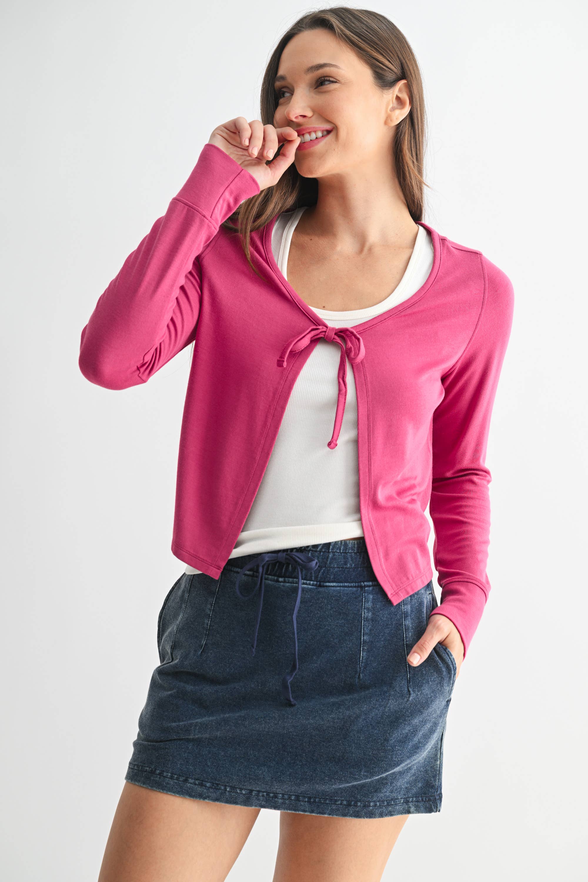 Mono B - Wholesale Sweatshirt - Women's - Charming Ballet Tie-Front Sweater0