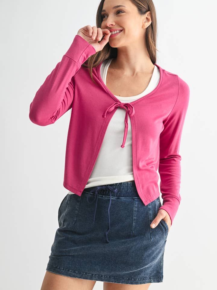 Mono B - Wholesale Sweatshirt - Women's - Charming Ballet Tie-Front Sweater