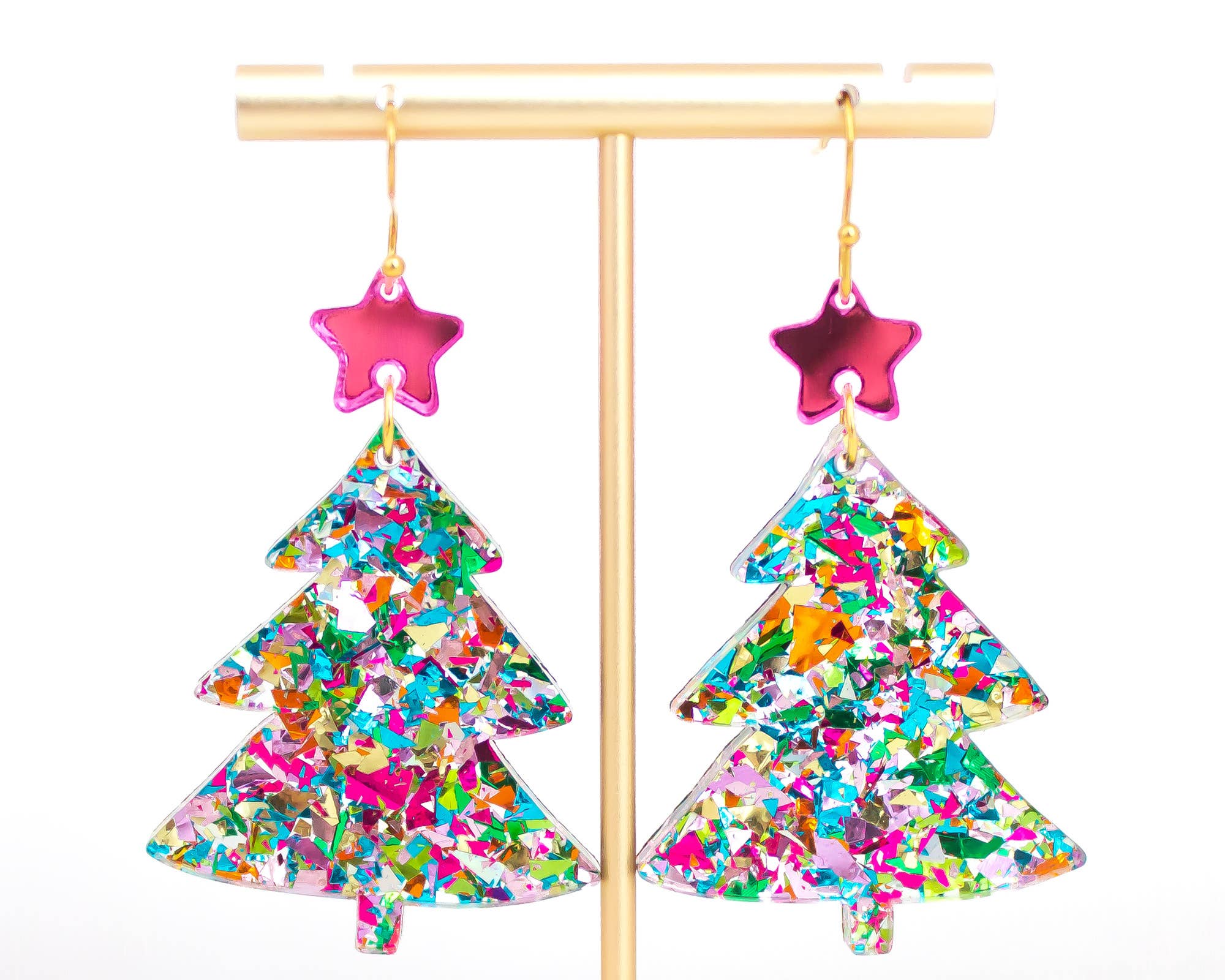 Momenti di Vita - Wholesale Dangle Earrings - Christmas Tree Earrings Multi Glitter Holiday Acrylic Dangle3