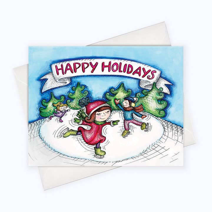 CARTE DE PATINEURS DE VACANCES | Carte de vacances de patinage sur glace pour la vente par About A Cloud Stationery & Gifts