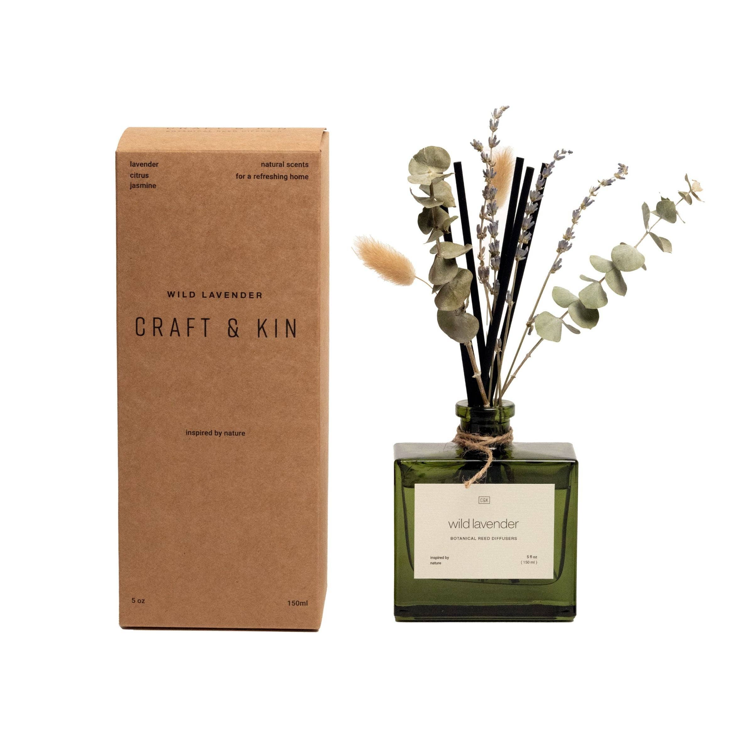Craft & Kin - Wholesale Reed Diffuser - Green Glass Reed Diffuser with Flowers4
