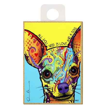 Chihuahua - All you need is love and a dog wood fridge magne for wholesale by SJT Enterprises, Inc.