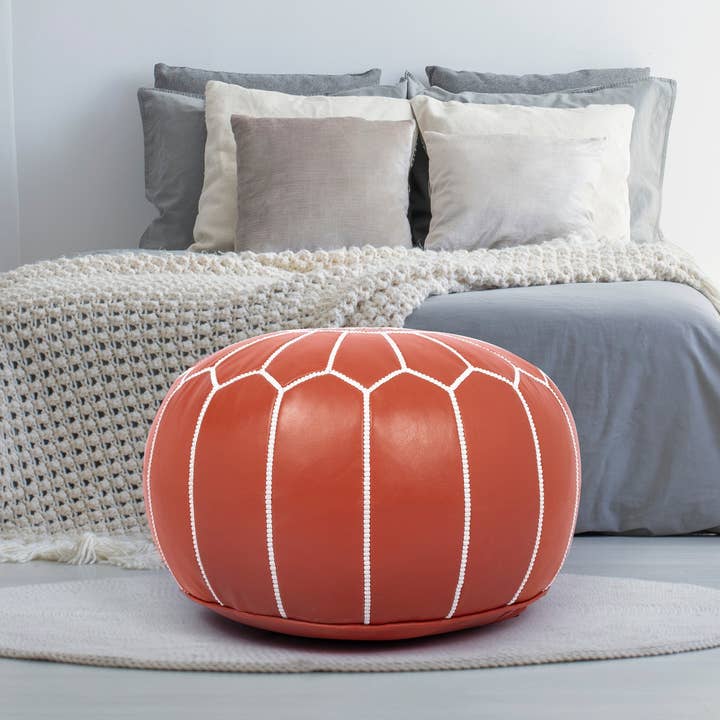 King Of Handmade - Wholesale Ottoman - Orange Ottoman for Living Room, Bedroom - Leather Pouf
