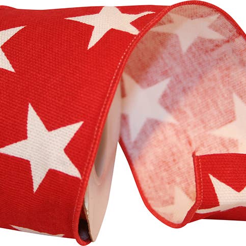 Stars Large - Canvas Wired Edge, Red, 2-1/2 In, 10 Yards for wholesale by RELIANT RIBBON