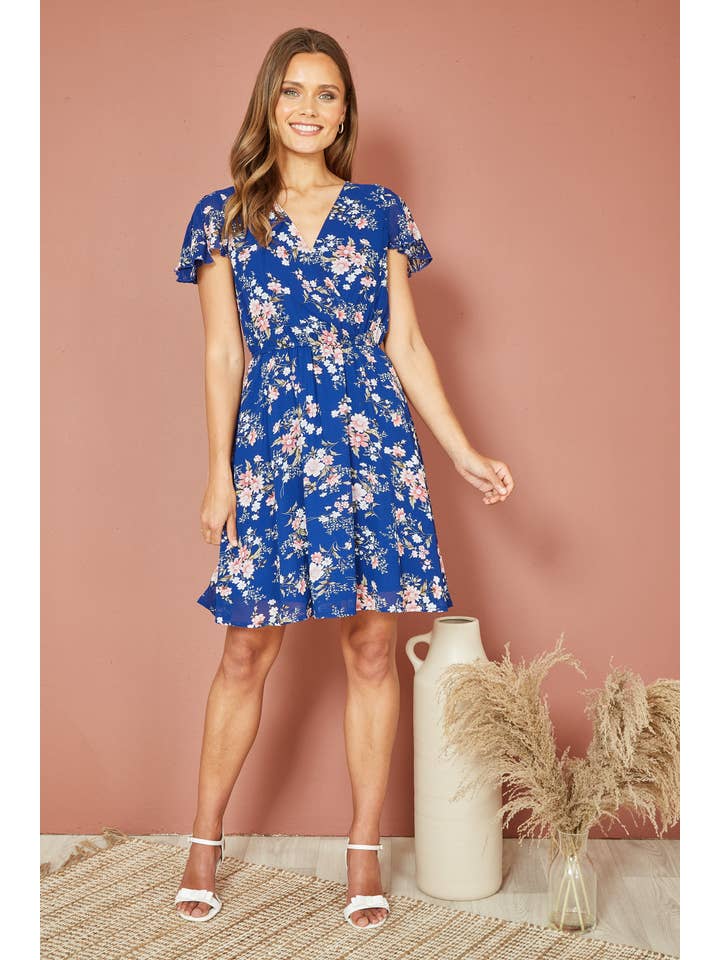 Azul Vestido skater azul marino con estampado floral de Yumi de venta al por mayor en Faire1