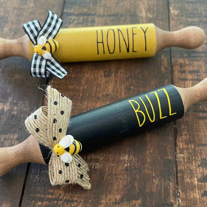 7” Honey Bee 🐝 Farmhouse Tier tray decor mini rolling pin for wholesale by AH Designs 15