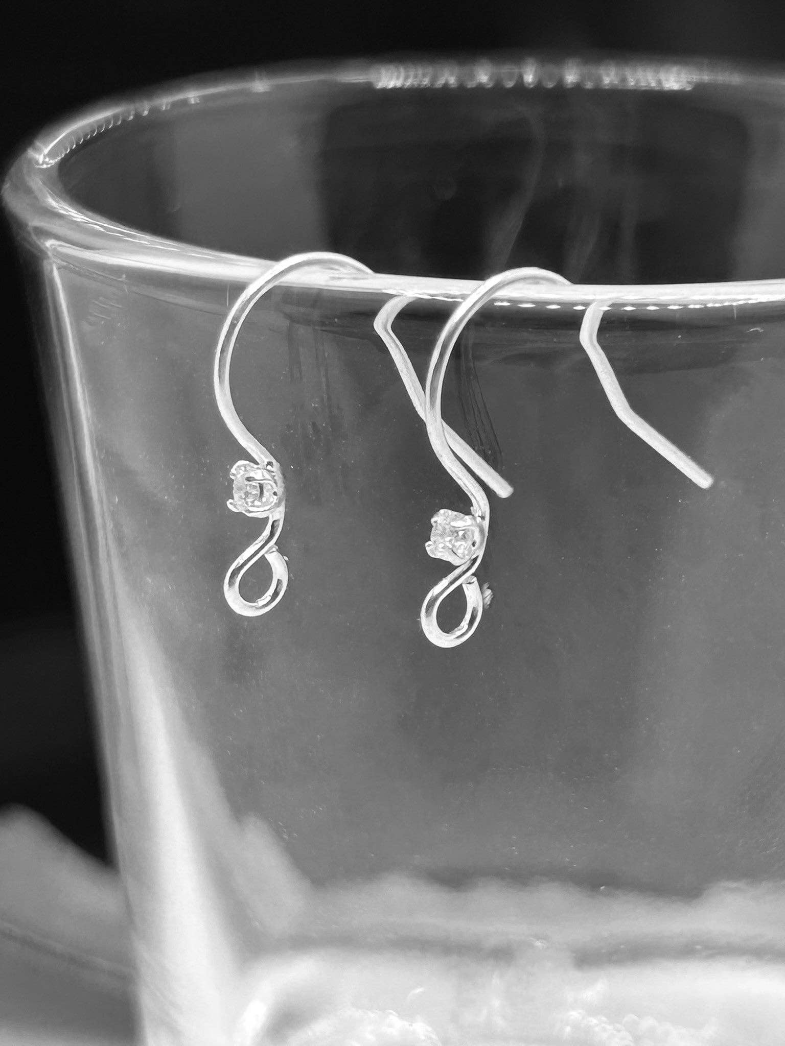 Guerrilla Charm - Wholesale Jewelry Set - Sterling Silver Earring Hooks with Rhinestones, 2 Pieces