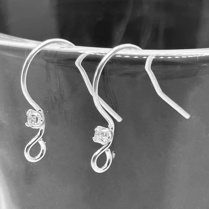Guerrilla Charm - Wholesale Jewelry Set - Sterling Silver Earring Hooks with Rhinestones, 2 Pieces0