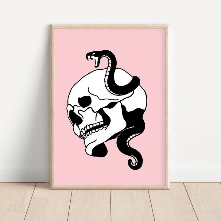 Impression artistique en forme de crâne et de serpent pour la vente par Steph Marie Art