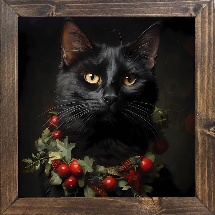 Targa natalizia incorniciata Black Cat per la vendita all'ingrosso da parte di Teele and Co.