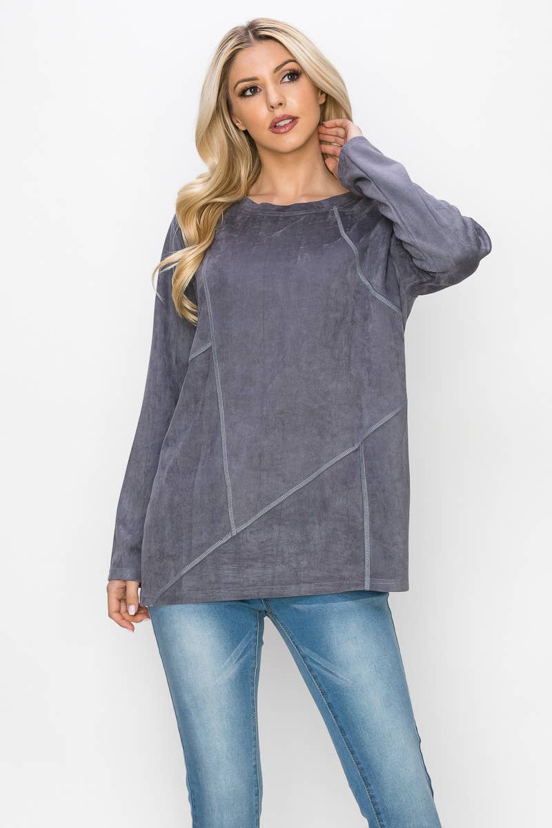 Joh Apparel - Wholesale Blouse - Women's - Aldis Stretch Suede Stitched Top23