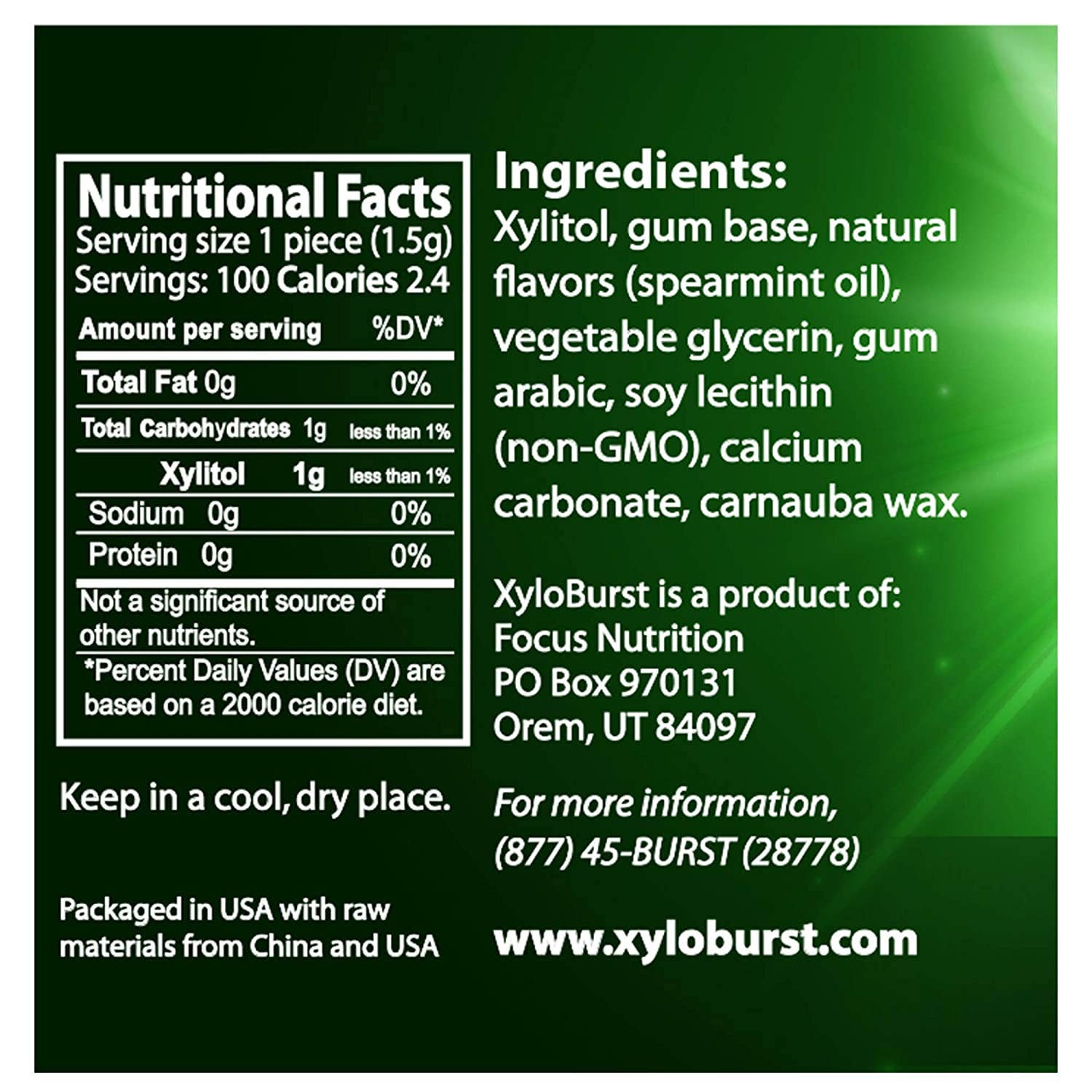 Focus Nutrition - Wholesale Chewing Gum - XyloBurst Sugar Free Xylitol Spearmint Gum 100 ct. Jar2