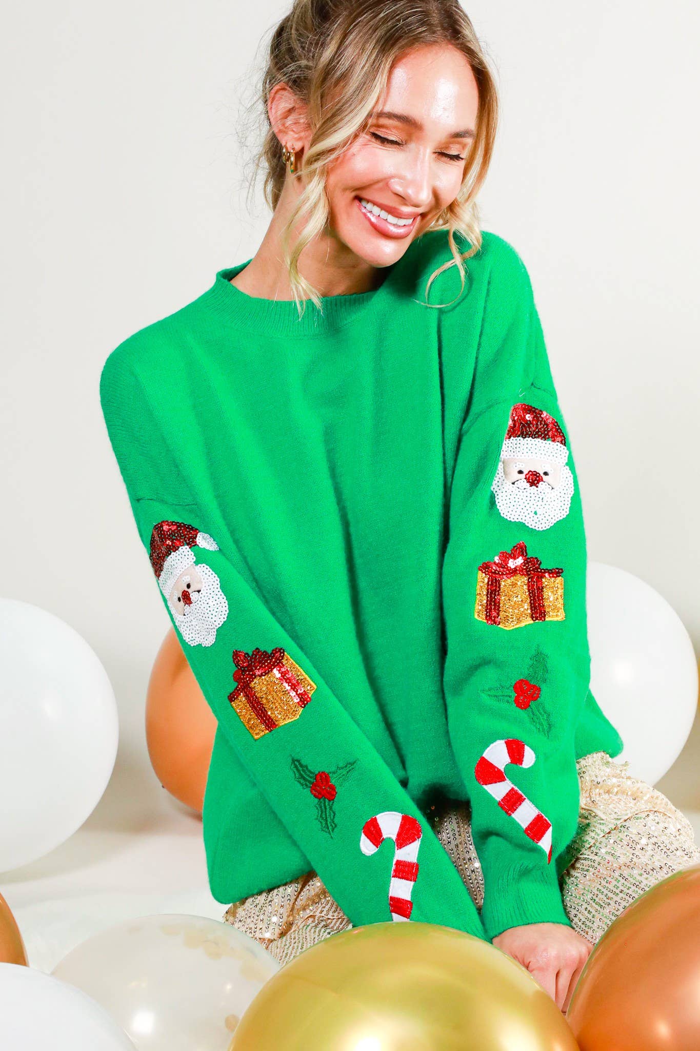 Vine & Love - Wholesale Knit Sweater - Women's - Holiday Sequin Accent Crew Neck Knitted Sweater VT81743D14