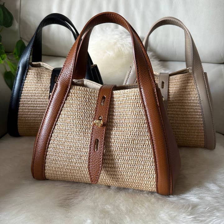 Zhade - Wholesale Handtas met handvat - Dames - ARUBA - raffia en leer12