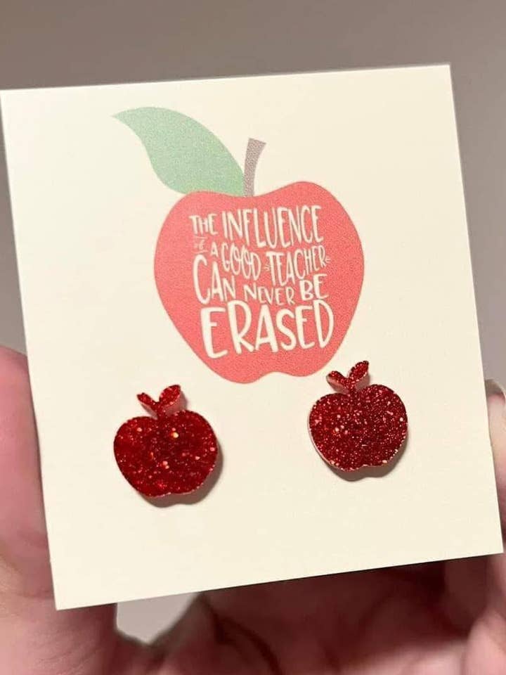Red Glitter Apple Stud Earrings, Teacher Gift for wholesale by threefourteen