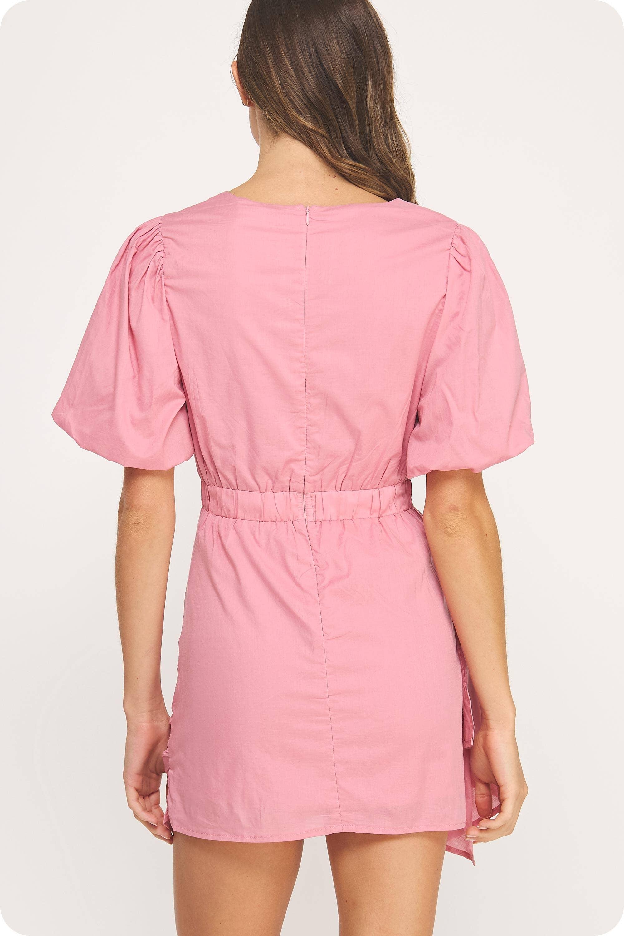 Strut & Bolt - Wholesale Dress - Women's - Ruched Short Puff Sleeve Voile Mini Dress12