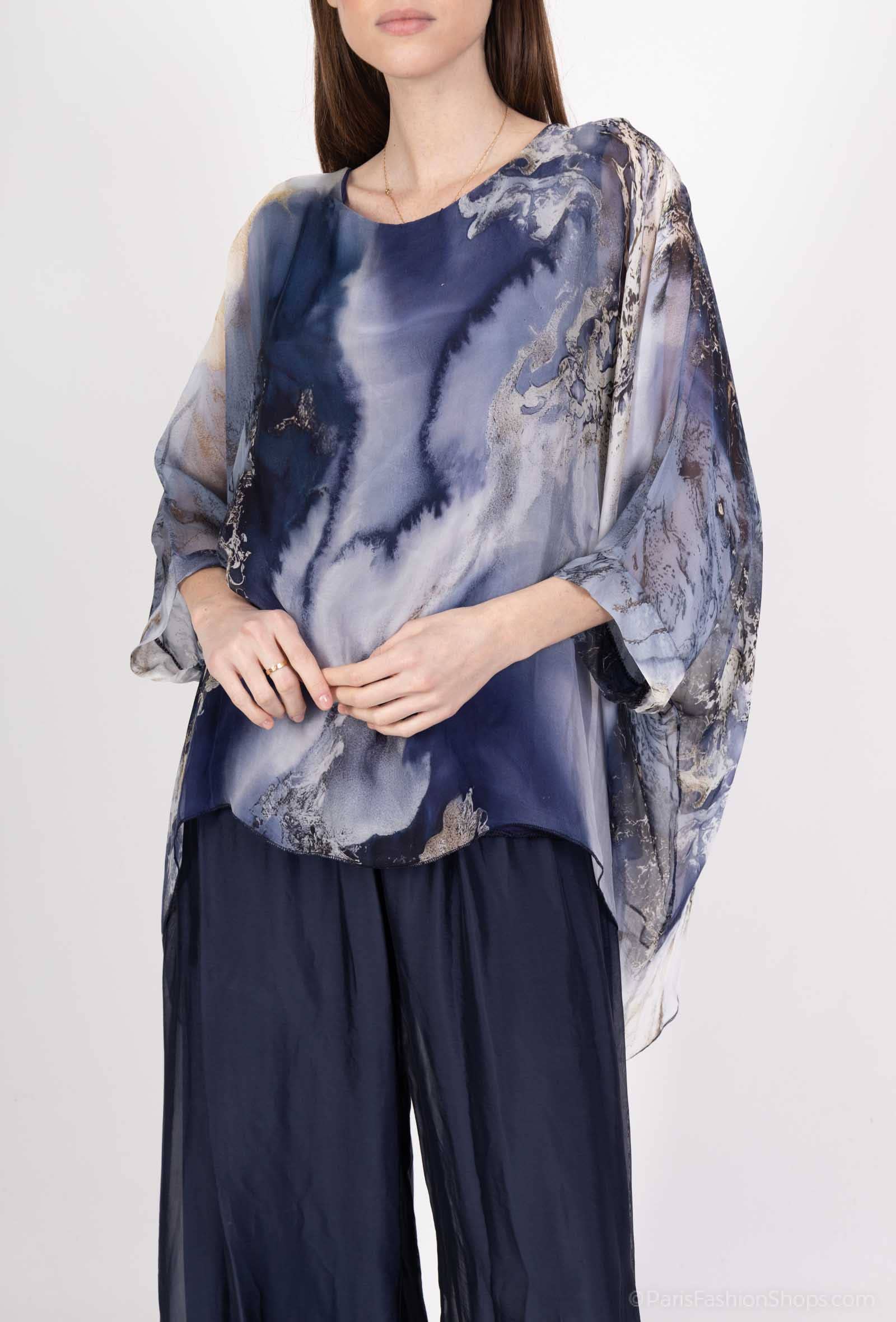 Shyloh - Wholesale Blouse - Dames - Asymmetrische top van soepelvallende zijde met digitale verloopprint16