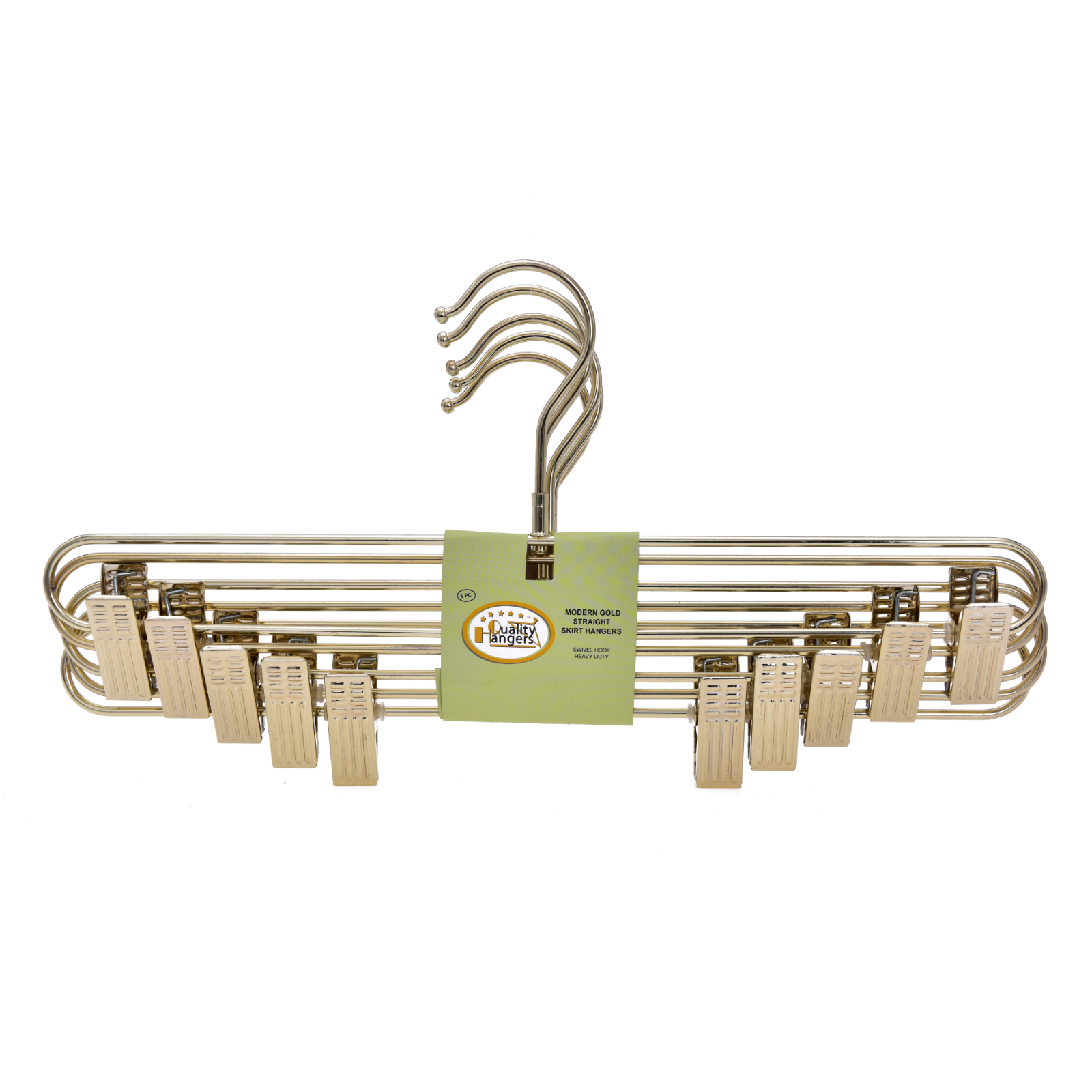 Quality Hangers - Vendita all'ingrosso Appendiabiti - M073 – Grucce resistenti dorate da 35,6 cm con clip per gonne e pantaloni – 100 pezzi6