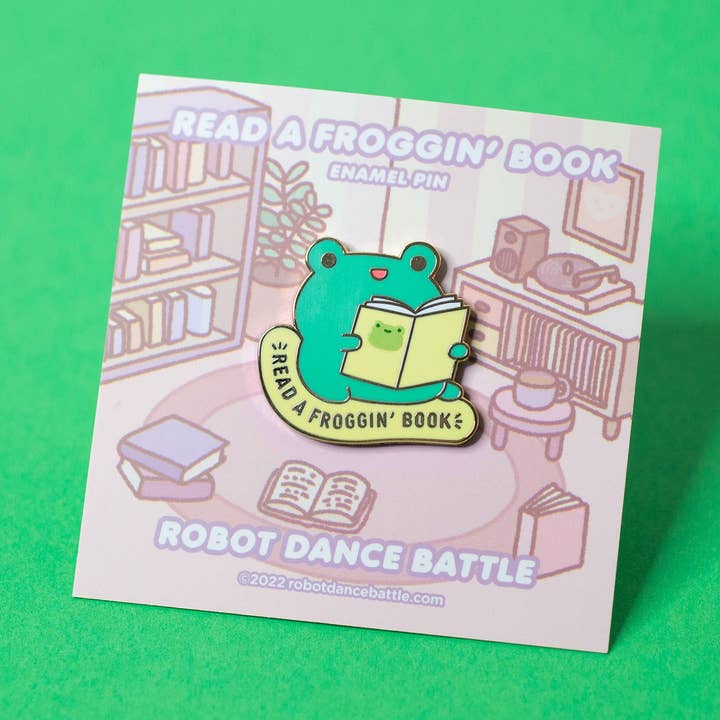 Read A Froggin' Book Enamel Pin for wholesale by Robot Dance Battle