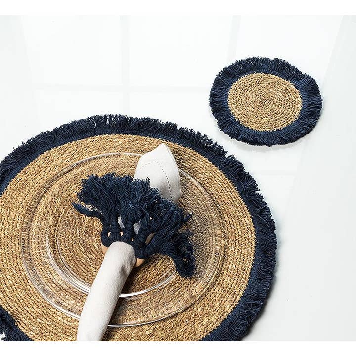 Abbott - Wholesale Onderzetters - Onderzetter met franjes - Marineblauw - 15 cm2