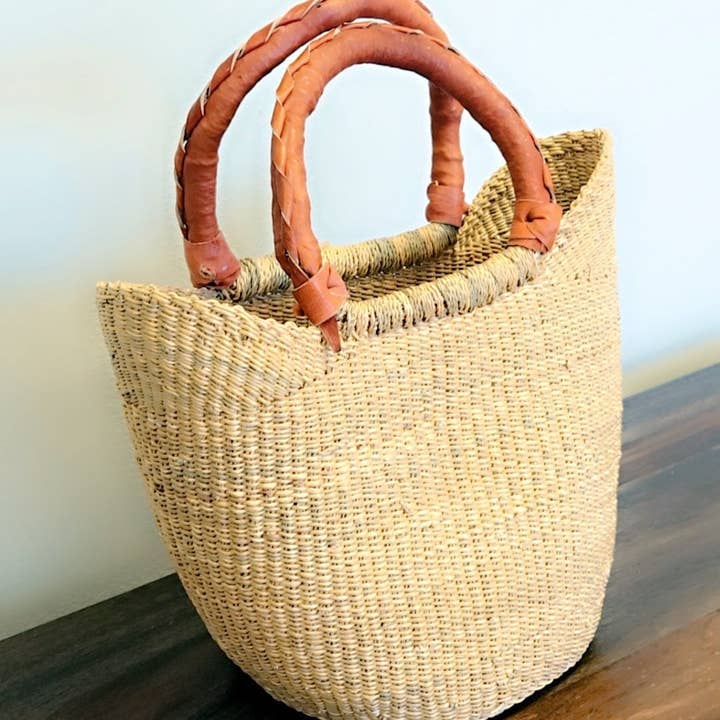U-Shopper Tote Basket Bag, Small Natural for wholesale by Gitzell FairTrade